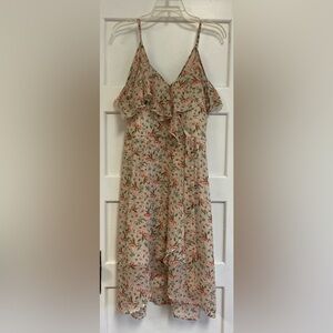 Xhilaration Cream Floral Dress Size XL, Ruffled Cold Shoulder Sundress